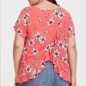 Torrid Floral Chiffon Tulip Open Back Blouse